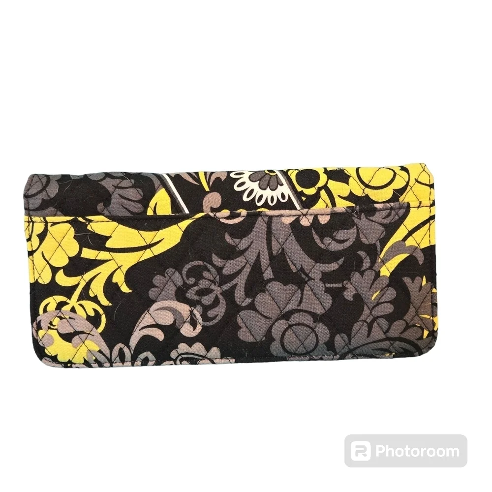 Vera Bradley Retired Baroque Bi-Fold Wallet Checkbook Cover Black Gray Green EUC - Picture 2 of 8